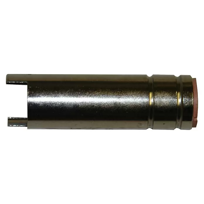 Güde Schweiß-Gasdüse - Passend für: 4M MB15/TBI150 und 4M MB15/AK - Silberfarbenes zylindrisches Metallbauteil mit geschlitztem Ende und rotbrauner Spitze.