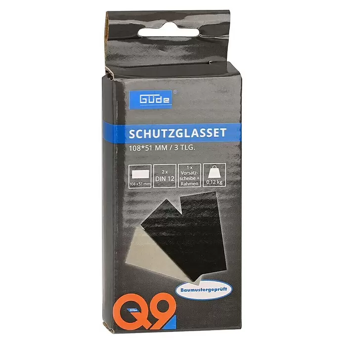 Güde Schweißerschutzglas - B x L: 51 x 108 mm, 3 -tlg. - Dunkelgraue Güde Q9 Schutzglasset-Box, 108x51 mm, enthält 3 Teile, darunter DIN 12 Schutzscheiben.
