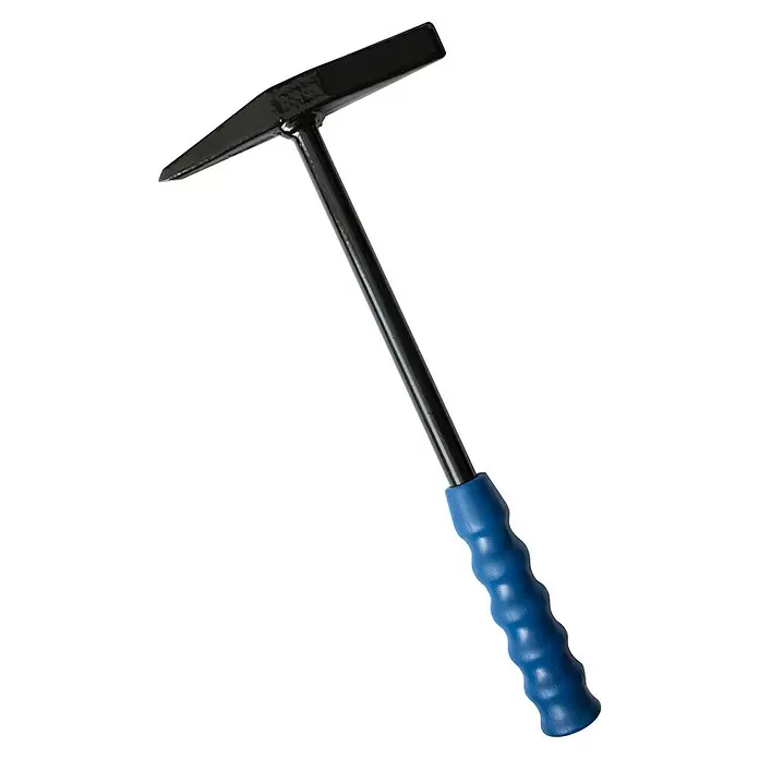 Güde Schlackenhammer - L x B x H: 130 x 26 x 280 mm - Schwarzer Geologenhammer aus Metall mit spitzem und gemeißeltem Ende und blauem gerippten Gummigriff.