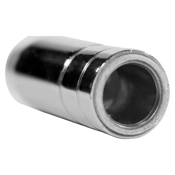 Güde Gasdüse KONISCH MB15 - L x B x H: 15 x 15 x 16 mm - Glänzender silberner Metallzylinder mit zwei geätzten Ringen und einer hohlen Öffnung.
