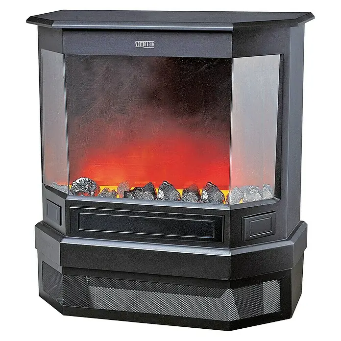 Voltomat HEATING Chimenea eléctrica Fidschi - 1.850 W, Negro, 29 x 59,3 x 63,6 cm - Imagen de una chimenea eléctrica. La chimenea tiene un efecto de llama realista y simula un ambiente acogedor.