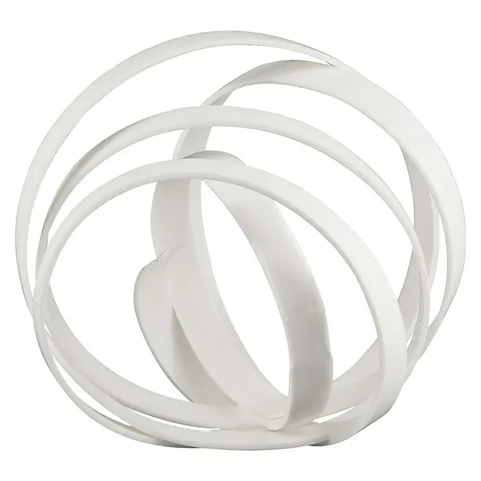 Ottofond Wannen-Schalldämmprofil - 3,3 m x 50 mm, Selbstklebend - Eine Nahaufnahme einer weißen dekorativen Kugel, bestehend aus mehreren ineinander verschlungenen Ringen, die ein modernes und minimalistisches Design verkörpern.