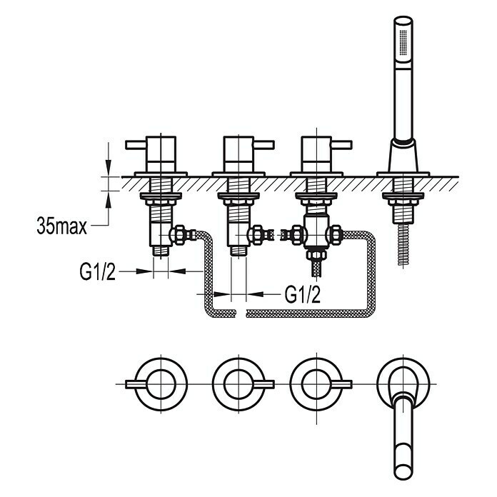 Ottofond Wannenrandarmatur U 10000Ausführung: 4-Loch, Chrom Front View