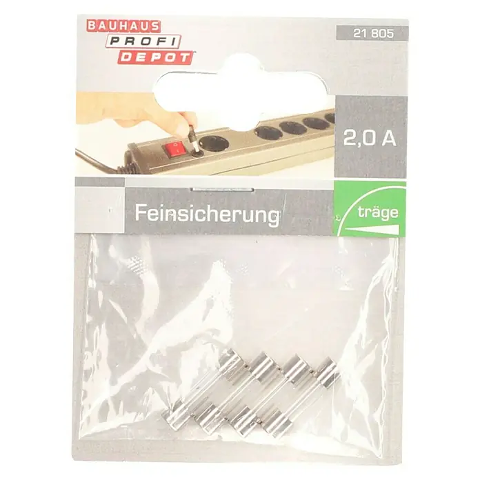 Profi Depot Feinsicherung - T - Träge, 2 A, 4 Stk. - Eine Packung Feinsicherungen 2,0 A träge von Bauhaus Profi Depot, ideal für den Schutz elektrischer Geräte vor Überlastung.