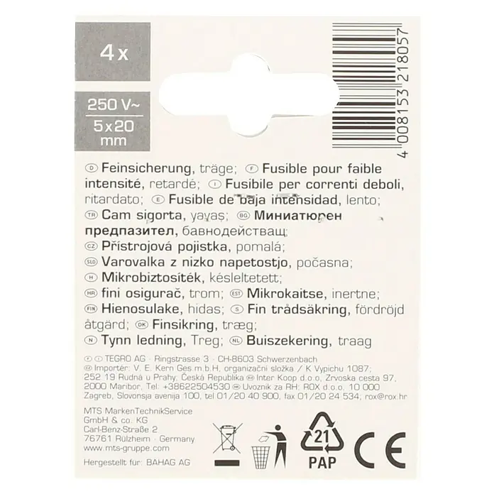 Profi Depot Feinsicherung - T - Träge, 2 A, 4 Stk. - Packung mit 4 trägen Feinsicherungen (5x20 mm) für Geräte, schützt zuverlässig vor Schäden durch niedrige Stromstärken.