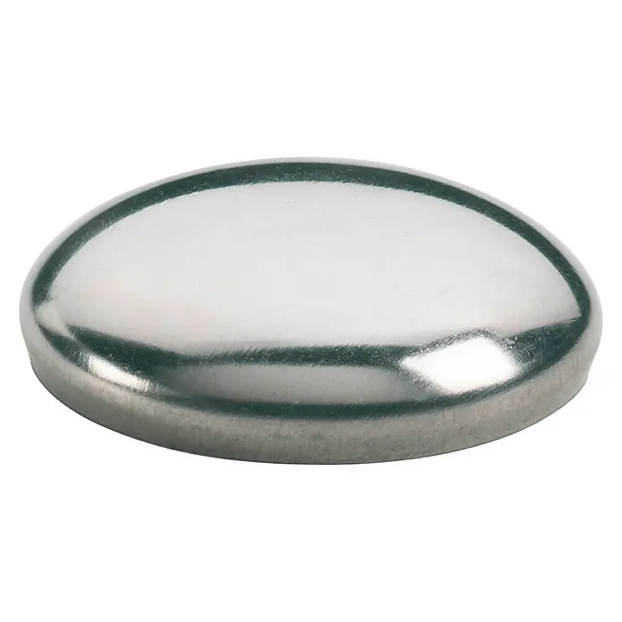 Stabilit Starlock-Kappen - Durchmesser: 12 mm, Stahl - Nahaufnahme einer glänzenden, runden Abdeckkappe aus Metall, ideal für Rohre oder als dekoratives Element.