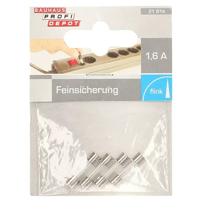 Profi Depot Feinsicherung - F - Flink, 1,6 A, 4 Stk. - Packung mit Feinsicherungen 1,6 A von Bauhaus Profi Depot, zum Schutz elektrischer Geräte vor Überlastung.