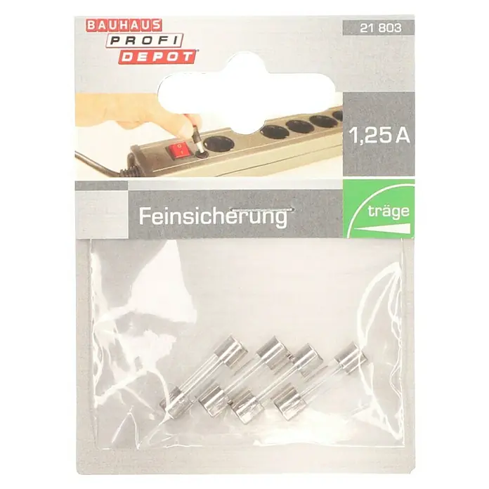 Profi Depot Feinsicherung - T - Träge, 1,25 A, 4 Stk. - Eine Packung Feinsicherungen 1,25 A "träge" von Bauhaus Profi Depot, ideal für den Einsatz in elektrischen Geräten.