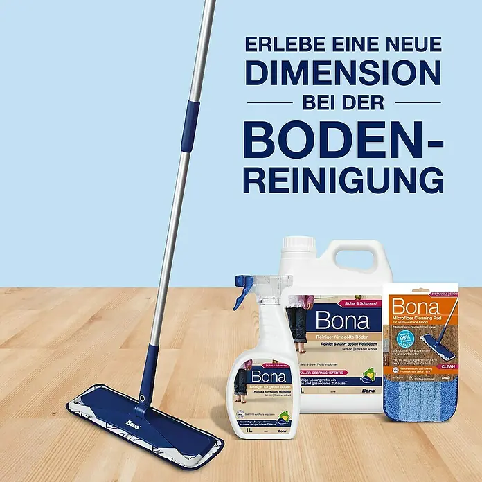 Bona Bodenreiniger Reiniger für geölte Böden - 1 l, Flasche mit Sprühkopf - Bodenreinigungsset von Bona mit Mopp, Reiniger für geölte Böden und Mikrofaser-Reinigungspad für die optimale Pflege.