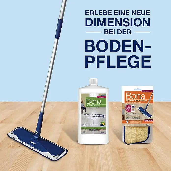 Bona Pflegemittel Stein, Fliesen & Laminat Polish - 1 l - Bodenpflege leicht gemacht mit dem Bona Wischmopp, Polish und Microfaser Applikator Pad für eine neue Dimension der Reinigung.