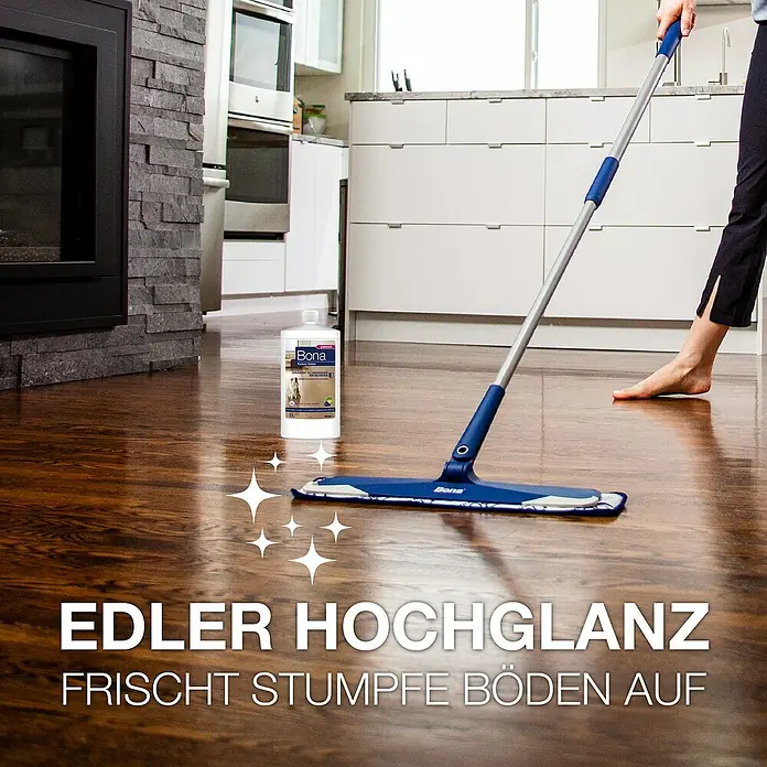 Bona Pflegemittel Parkett Polish - 1 l, Glänzend, Parkett - Bona Bodenpflege für einen edlen Hochglanz. Frischen Sie stumpfe Böden mit dem Bona Polish wieder auf.