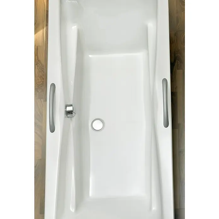 Ottofond Wannengriff - Passend für: Ottofond Badewanne Santos Duo, Silber - Die elegante, moderne Badewanne in strahlendem Weiß mit praktischen Haltegriffen und einem mittigen Abfluss.