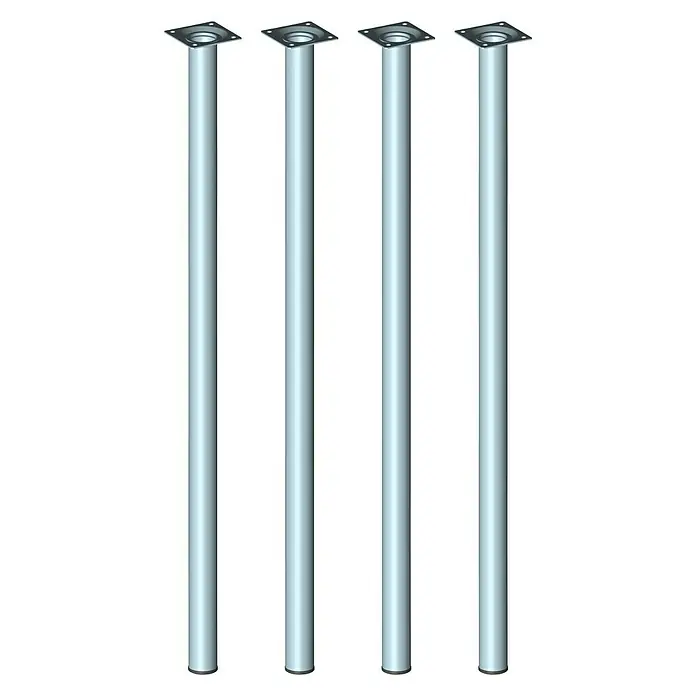 Element System Set de patas de mueble Borgoña - Ø x Al: 3 x 70 cm, Capacidad de carga: 50 kg, Acero, Acero inoxidable, 4 ud. - Cuatro patas de mesa plateadas con placa de montaje cuadrada para la construcción de muebles. Construcción robusta y estable.