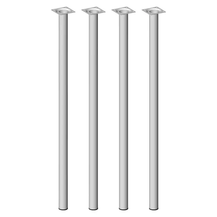 Element System Set de patas de mueble Borgoña - Ø x Al: 3 x 70 cm, Capacidad de carga: 50 kg, Acero, Blanco, 4 ud. - Cuatro patas de mesa plateadas con placas de montaje cuadradas, perfectas para proyectos de bricolaje.
