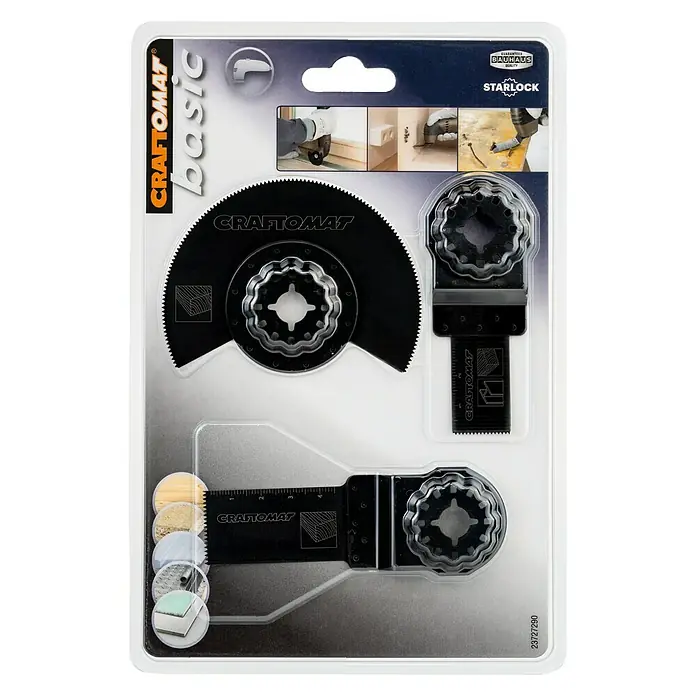 Craftomat Kit de iniciación - Sistema STARLOCK, 3 pzs. - Juego de hojas de sierra Craftomat Basic Starlock para herramientas eléctricas oscilantes. Ideal para serrar madera, metal y plásticos.