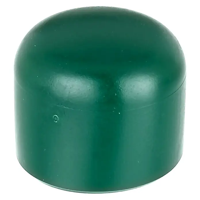 Alberts Pfostenkappe - Grün, Passend für: Pfosten mit Ø 34 mm - Nahaufnahme einer grünen Kunststoff-Endkappe, ideal zum Schutz von Rohren oder Stangen.