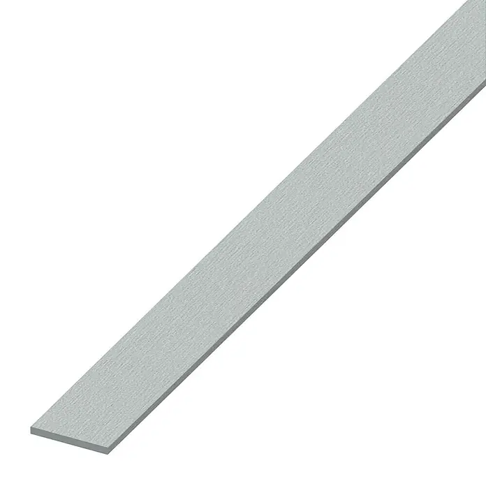 Kantoflex Flachprofil - B x L: 25 x 1.000 mm, Stärke: 2 mm, Edelstahloptik - Ein einzelnes graues Brett, möglicherweise aus Holz oder einem Verbundwerkstoff, ideal für Bau- oder DIY-Projekte. Die Textur ist gut sichtbar.