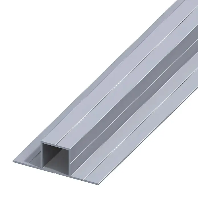 Kantoflex Vierkantrohr - 1.000 x 20,5 x 7,5 mm, Stärke: 1 mm, Grau - Nahaufnahme eines silbernen Aluminiumprofils mit rechteckigem Hohlraum, ideal für Konstruktionen und Installationen.