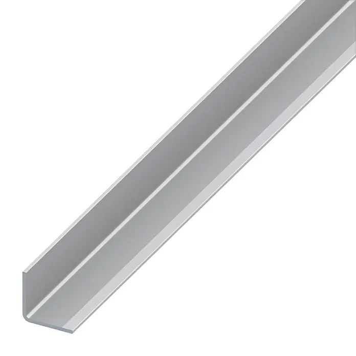Kantoflex Winkelprofil - 1.000 x 30 x 30 mm, Stärke: 0,8 mm, Edelstahl, Silber - Das Bild zeigt ein silbernes Winkelprofil, das für Bau- oder Konstruktionszwecke verwendet wird, mit klaren Linien und Oberflächen.