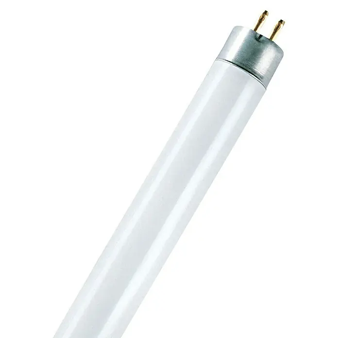 Osram Leuchtstoffröhre Basic - Länge: 21,2 cm, Kaltweiß, 6 W, 270 lm, G5 - Aufnahme einer Leuchtstofflampe mit Metallsockel und zwei Stiften, die für eine helle und effiziente Beleuchtung sorgt.