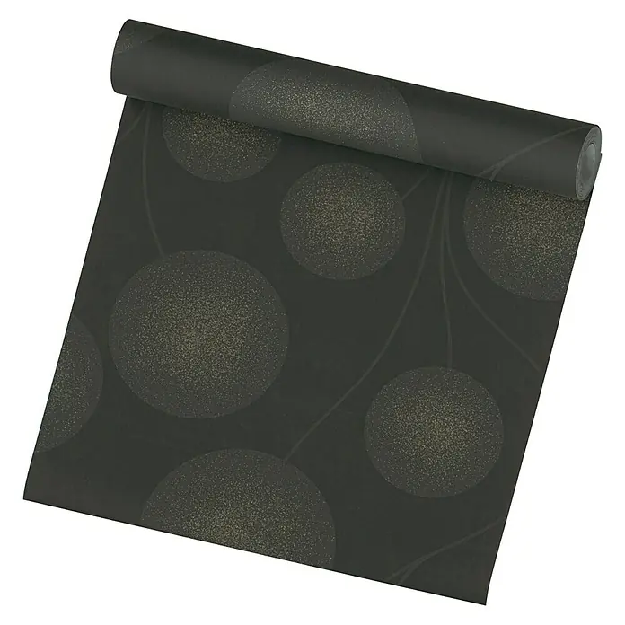 A.S. Création Vliestapete Blütenmuster - Schwarz/Metallic, Floral, 10,05 x 0,53 m - Eine Rolle dunkler Tapete mit einem stilvollen, sich wiederholenden Kreisdesign, das jedem Raum einen modernen Touch verleiht.