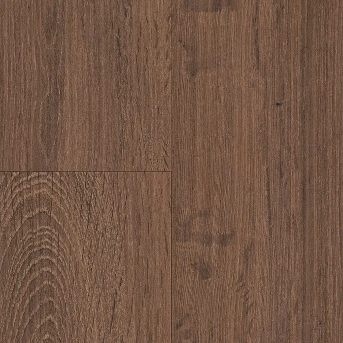 LOGOCLIC Ambienta Laminatmuster Eiche Oriolo - 296 x 195 x 1 mm, Landhausdiele - Nahaufnahme von dunkelbraunem Holzlaminatboden mit Maserung, ideal für stilvolle Innenräume.