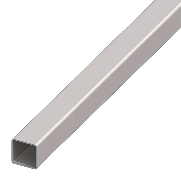 Kantoflex Vierkantrohr - 1.000 x 20 x 20 mm, Stärke: 1,5 mm, Stahl, Stahlgrau - Nahaufnahme eines quadratischen Stahlrohrs, das die robuste und präzise Konstruktion für verschiedene Anwendungen hervorhebt.