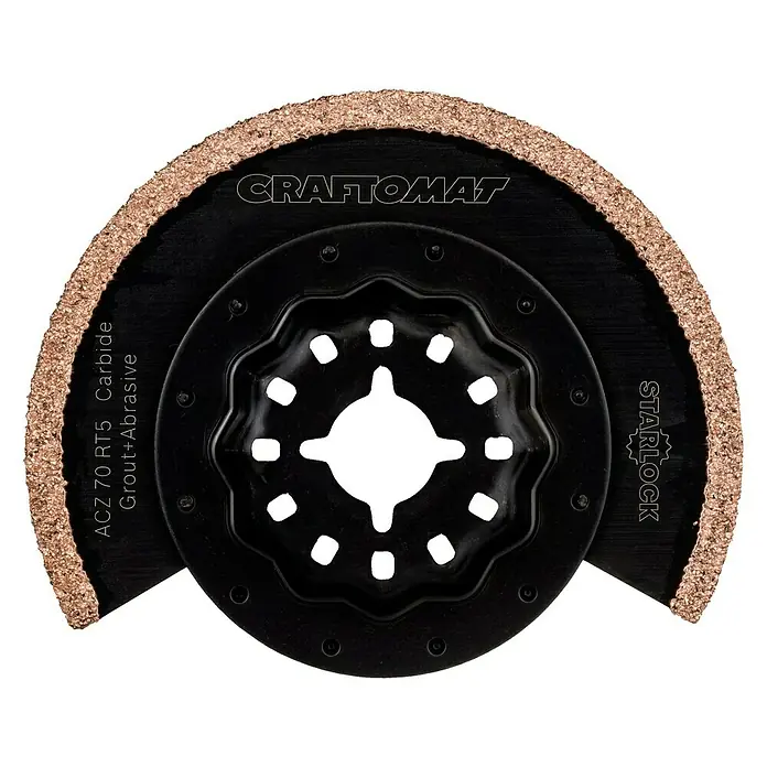 Craftomat Hartmetall-Segmentsägeblatt ACZ 65 RT - 65 mm - Oszillierendes Sägeblatt Craftomat ACZ 70 RT5 Carbide Grout+Abrasive Starlock zum Entfernen von Fugen.