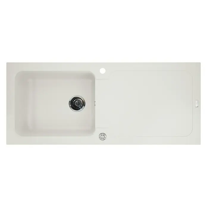 Carea Einbauspüle Botia - 118 x 50 cm, Weiß, Material Spüle: CAREAlith® - Eine rechteckige Spüle mit Abtropffläche in hellem Farbton, perfekt für moderne Küchen, die Funktionalität und Stil vereinen.