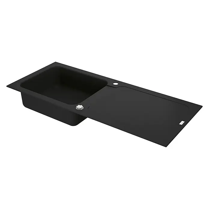 Carea Einbauspüle Botia - 118 x 50 cm, Schwarz, Material Spüle: CAREAlith® - Eine schwarze Küchenspüle mit Abtropffläche und einem eleganten, modernen Design. Ideal für jede moderne Küche.