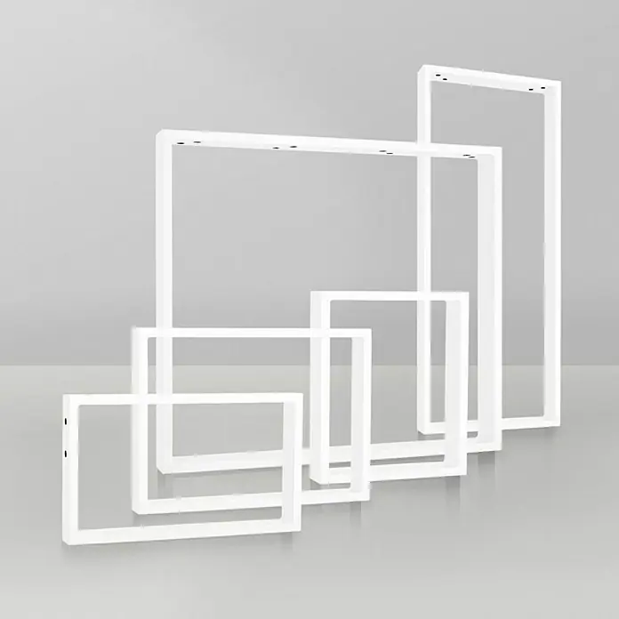 Noblewood Pur Iternal Tischbein - 550 x 60 x 402 mm, Weiß, 2 Stk. - Gestaffelte weiße Rahmen unterschiedlicher Größe erzeugen einen modernen, minimalistischen Effekt für Beleuchtungskörper oder Dekoration.