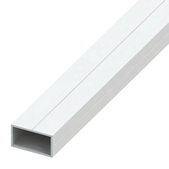 Kantoflex Vierkantrohr - 1.000 x 12,5 x 7,5 mm, Stärke: 1 mm, Kunststoff, Weiß - Profilansicht eines weißen, rechteckigen Metallrohrs.