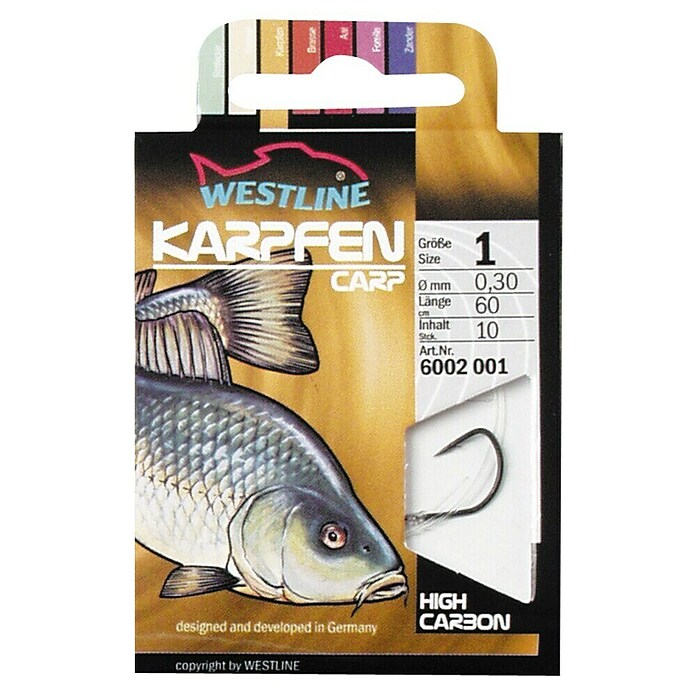 Westline Karpfenhaken (Größe: 6, Gebunden, High Carbon-Stahl, 10 Stk., Schwarz)