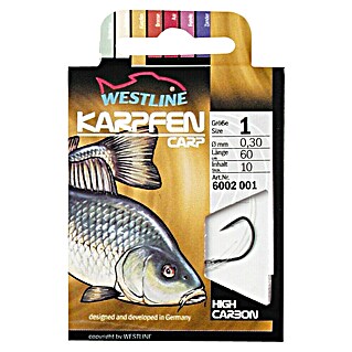 Westline Karpfenhaken (Größe: 6, Gebunden, High Carbon-Stahl, Schwarz, 10 Stk.)