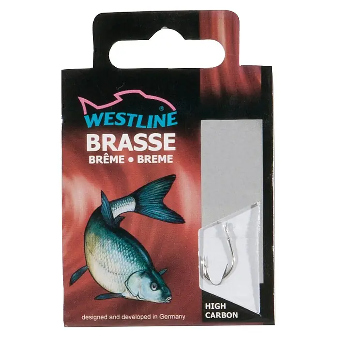 Westline Brassenhaken - Größe: 10, Gebunden, High Carbon-Stahl, 10 Stk., Nickel - Verpackung von Westline Brasse Angelhaken aus High Carbon Stahl, entworfen und entwickelt in Deutschland.