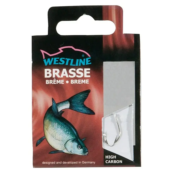 Westline Brassenhaken - Größe: 8, Gebunden, High Carbon-Stahl, 10 Stk., Nickel - Verpackung von Westline Brasse Angelhaken aus High Carbon Stahl, entworfen und entwickelt in Deutschland.
