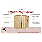 Karibu Systemsauna Norin (Mit Sauna Bio-Ofen 9 kW inkl. Steuerung Easy, Mit Dachkranz und Beleuchtung, Massivholz, 151 x 151 x 198 cm)