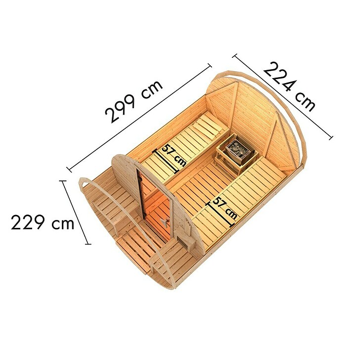 Karibu Saunahaus Rundu (9 kW Saunaofen mit externer Steuerung, L x B x H: 295 x 225 x 229 cm) | BAUHAUS