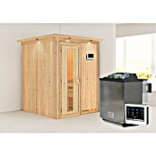 Karibu Systemsauna Norin (Mit Sauna Bio-Ofen 9 kW inkl. Steuerung Easy, Mit Dachkranz und Beleuchtung, Massivholz, 151 x 151 x 198 cm)