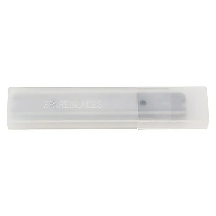 swingcolor Ersatz-Tapeten-Schaberklingen - Klingenbreite: 10 cm - Ein transparentes Kunststoffetui mit Ersatzklingen für ein Werkzeug. Das Etui ist rechteckig und mit der Aufschrift "SPAREBLADES" versehen.