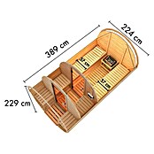 Karibu Fasssauna (L x B x H: 385 x 225 x 229 cm, 9 kW Saunaofen mit externer Steuerung, Anzahl Liegen: 4 Stk.) | BAUHAUS