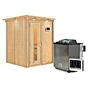 Karibu Systemsauna Norin (Mit Sauna Bio-Ofen 9 kW inkl. Steuerung Easy, Mit Dachkranz und Beleuchtung, Massivholz, 151 x 151 x 198 cm)