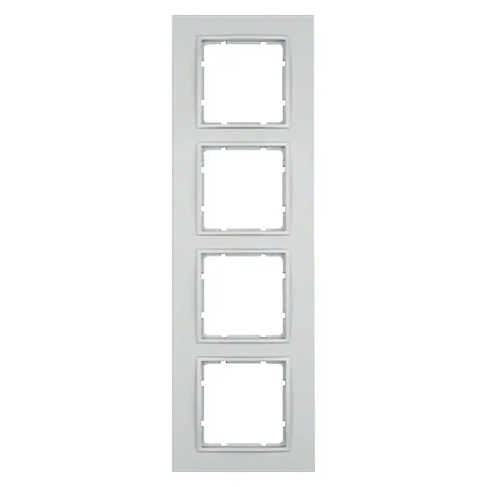 Berker B.7 Abdeckrahmen 10146424 - Aluminium, 4-fach, Aluminium - Ein weißer 4-fach Rahmen für Lichtschalter. Das Produkt ist minimalistisch und bietet Platz für vier Schalter oder Steckdosen.