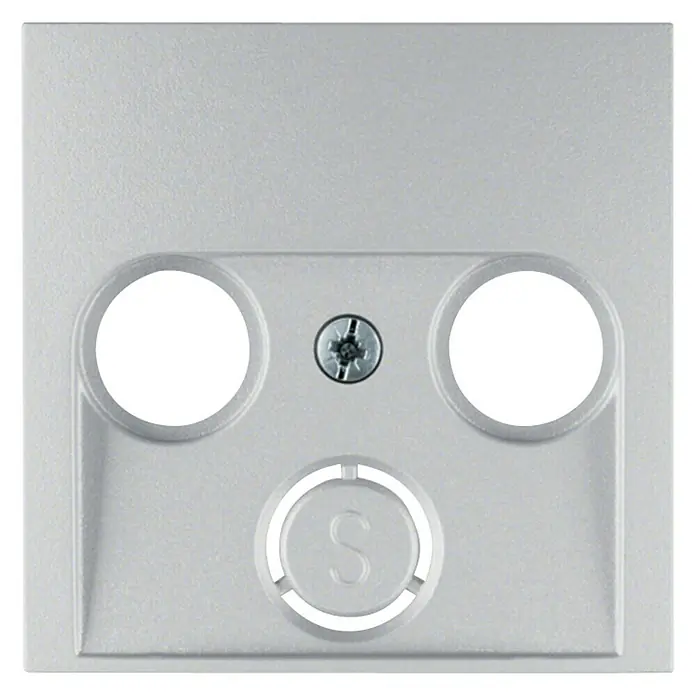 Berker S.1 Antennenabdeckung 12031404 - Aluminium, Matt, Kunststoff, Unterputzmontage - Eine quadratische Abdeckung aus Kunststoff mit runden Aussparungen und einer Schraube in der Mitte. Ideal zur Abdeckung von elektrischen Anschlüssen.