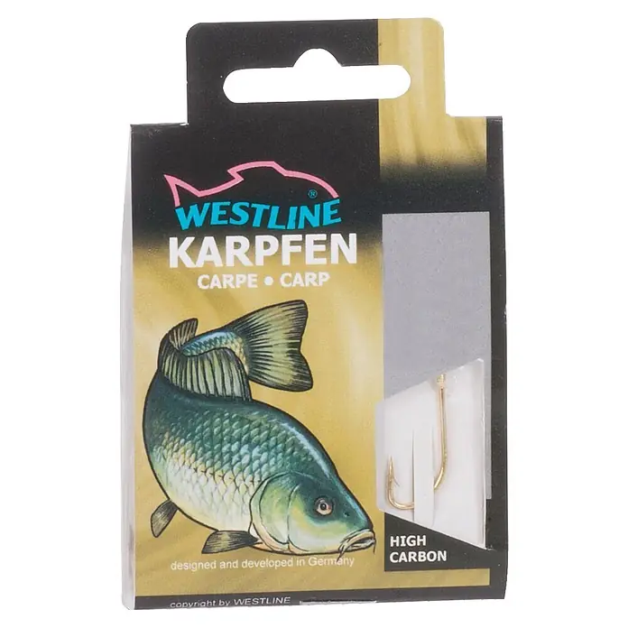 Westline Karpfenhaken - Größe: 6, Gebunden, High Carbon-Stahl, Gold, 10 Stk. - Eine Packung Westline Karpfen-Angelhaken aus High Carbon Stahl. Die Haken sind speziell für den Karpfenfang entwickelt.