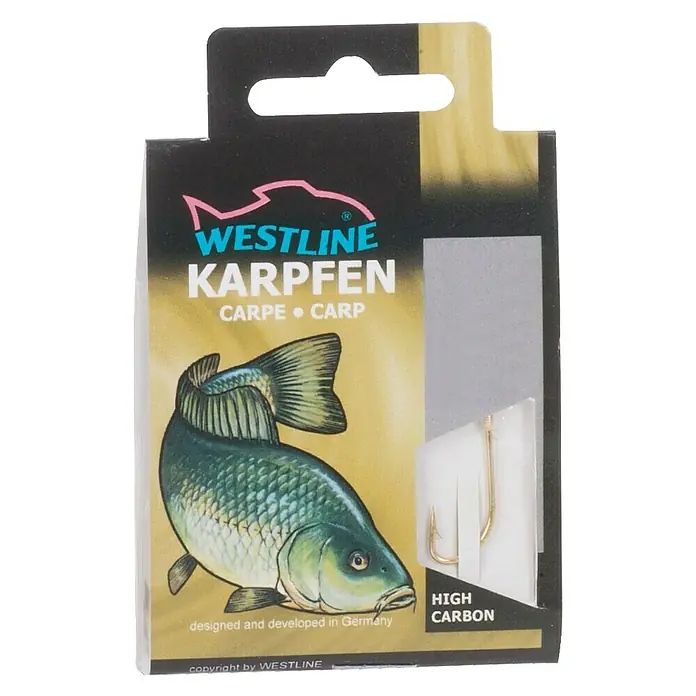 Westline Karpfenhaken - Größe: 6, Gebunden, High Carbon-Stahl, Gold, 10 Stk. - Eine Packung Westline Karpfen-Angelhaken aus High Carbon Stahl. Die Haken sind speziell für den Karpfenfang entwickelt.