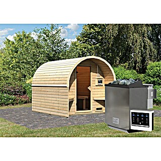 Karibu Fasssauna Set (L x B x H: 295 x 219 x 229 cm, 9 kW Bio-Saunaofen mit externer Steuerung)