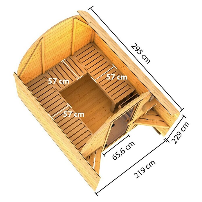 Karibu Fasssauna (L x B x H: 295 x 219 x 229 cm, 9 kW Bio-Saunaofen mit externer Steuerung) | BAUHAUS