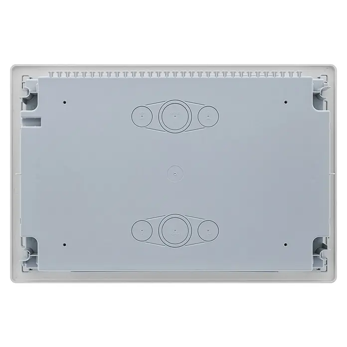 Ibelec Cuadro eléctrico de superficie - Número de hileras: 1 ud., 42,4 x 28,4 cm, Gris - Vista detallada de una caja de distribución de superficie, asegurando una instalación eléctrica robusta y limpia.