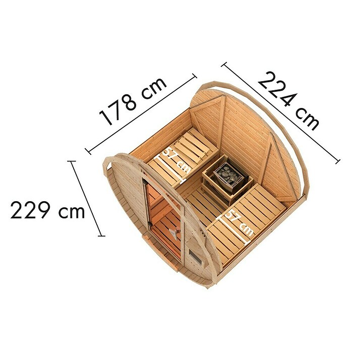 Karibu Fasssauna (L x B x H: 175 x 225 x 229 cm, Ohne Ofen, Anzahl Liegen: 2 Stk.) | BAUHAUS